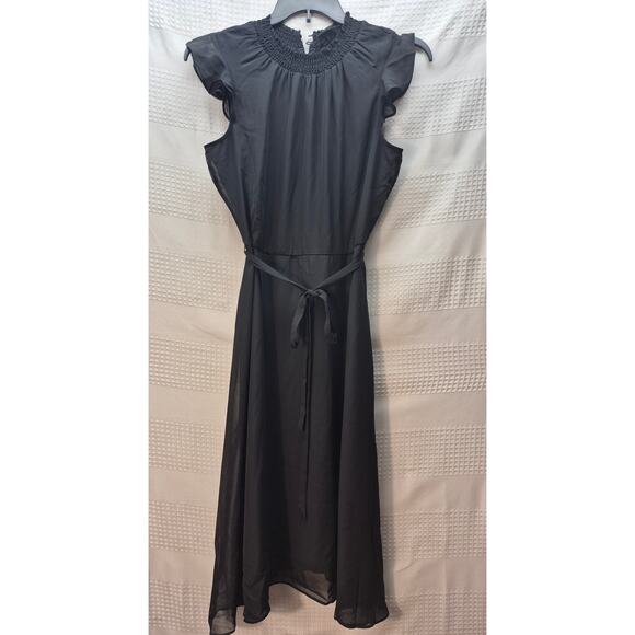 Nina Leonard Dresses & Skirts - Nina Leonard Dress Women Size M Black Sleeveless Crew Neck Ruffle Lined Tie 7346